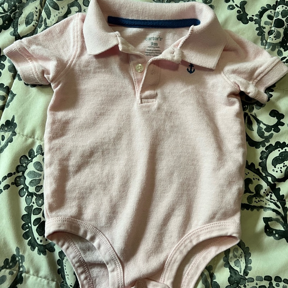 Baby pink polo onesie size 9 months